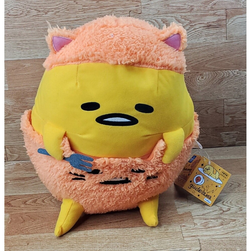 Gudetama NyanNyan Orange Over Easy Egg Cat 13" Plush Toreba FuRyu Sanrio '19 NWT